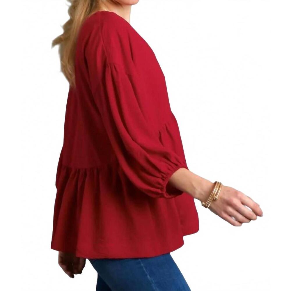 NEW UMGEE v-neck babydoll top in red - Picture 4 of 7